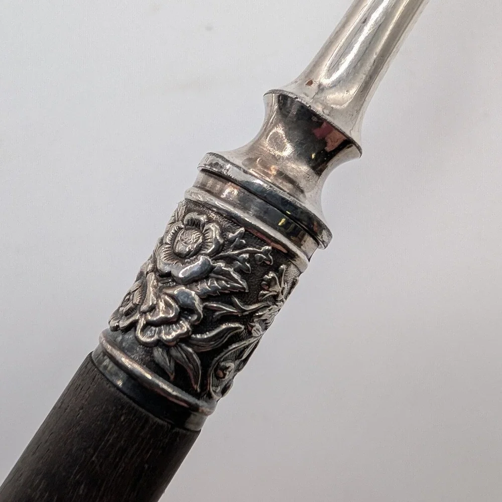Vtg Gorham Cheese Scoop Silver Plate Wood Handle Floral Repousse Antique 9.5in